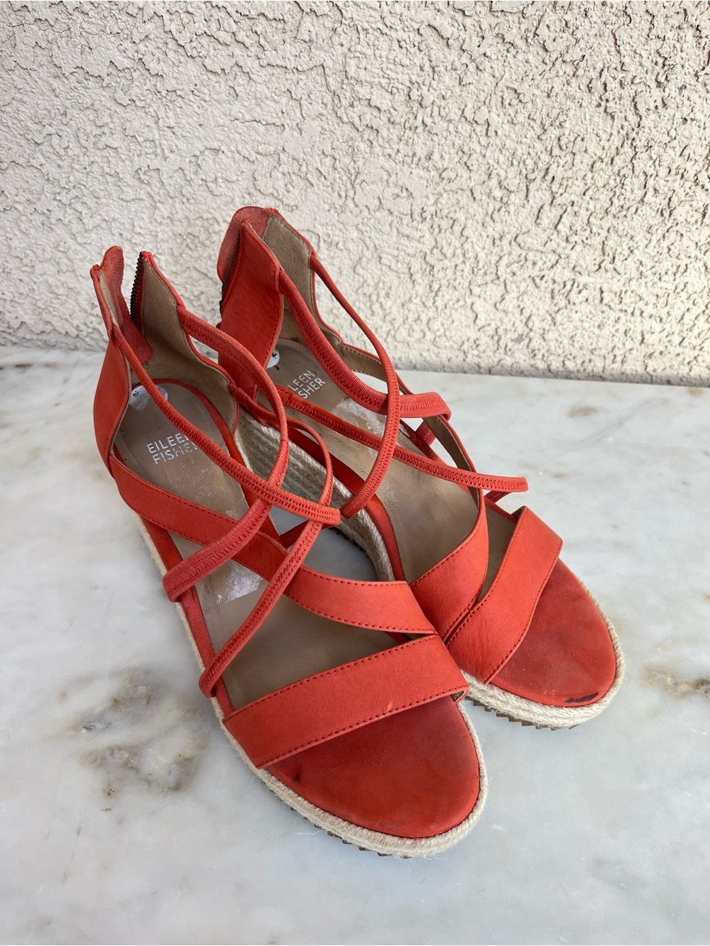 Eileen Fisher Orange sandal wedges 8.5